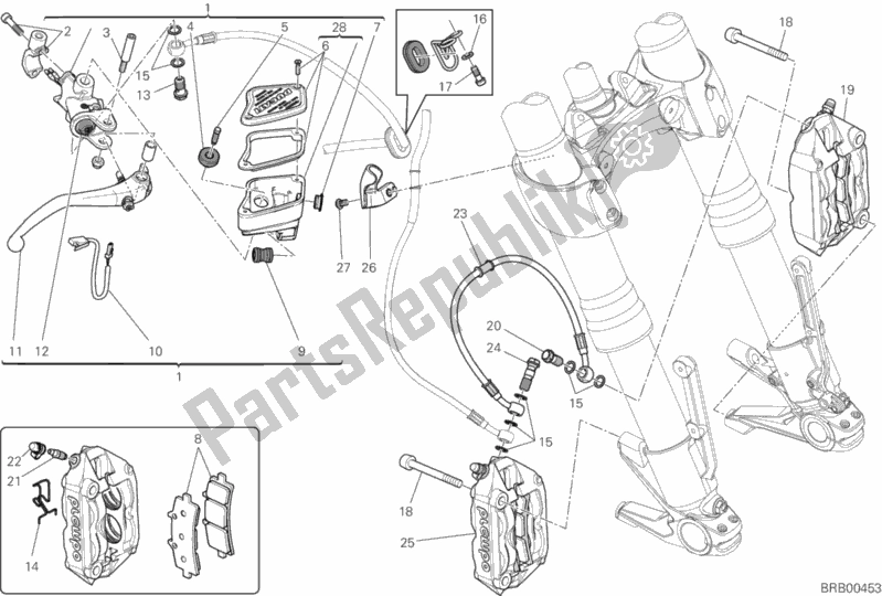 Todas as partes de Sistema De Freio Dianteiro do Ducati Diavel Carbon FL Thailand 1200 2017